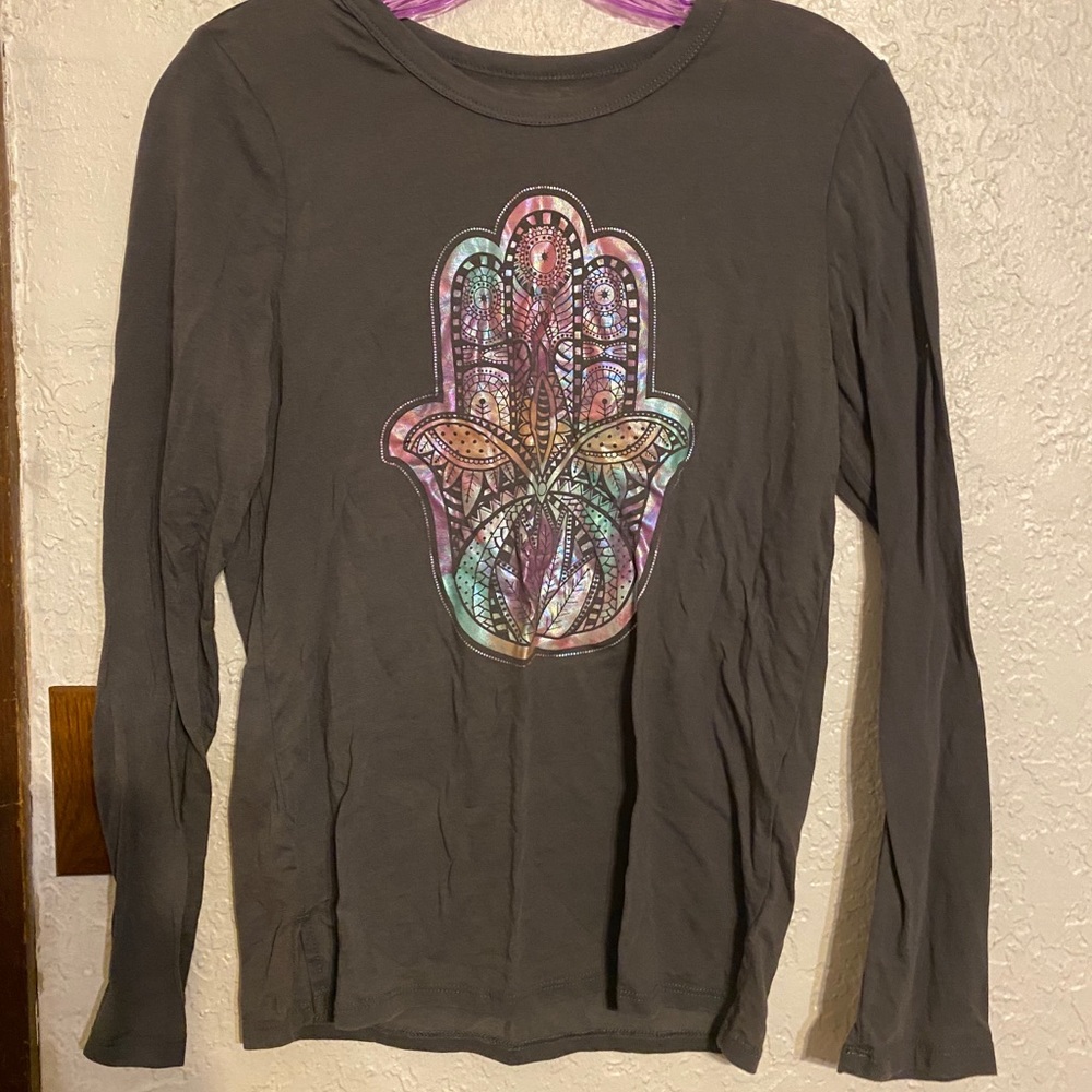 Dark grey shirt with a metallic design